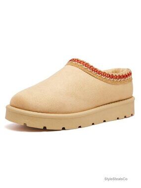 Women's Faux Fur Lined Suede Platform Slippers Booties Non-Slip Indoor Outdoor